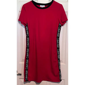 Calvin Klein Women's Red Shirt Dress Black Details Size S 34 1/2" Long‎ x 17"